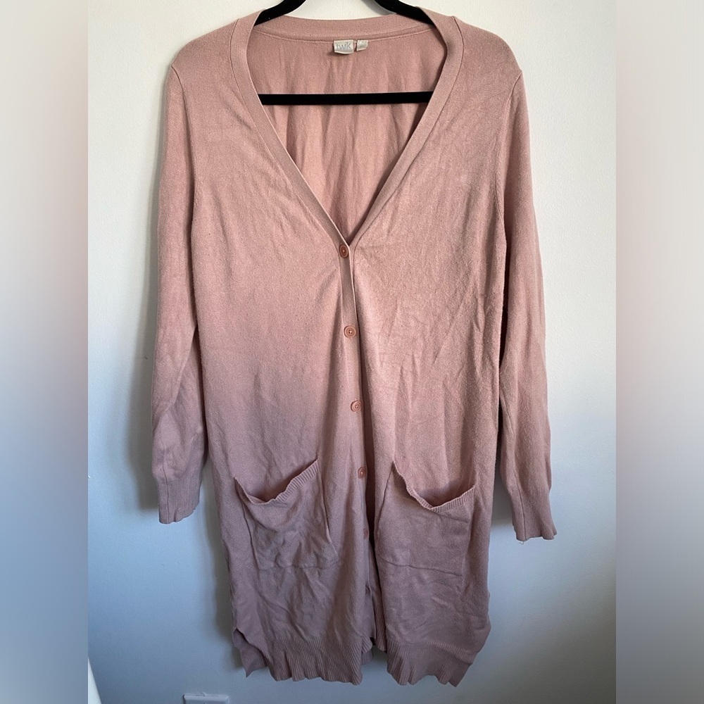 Twik Longline Pocket Button Front Cardigan - Dusty Light Pink - L Large